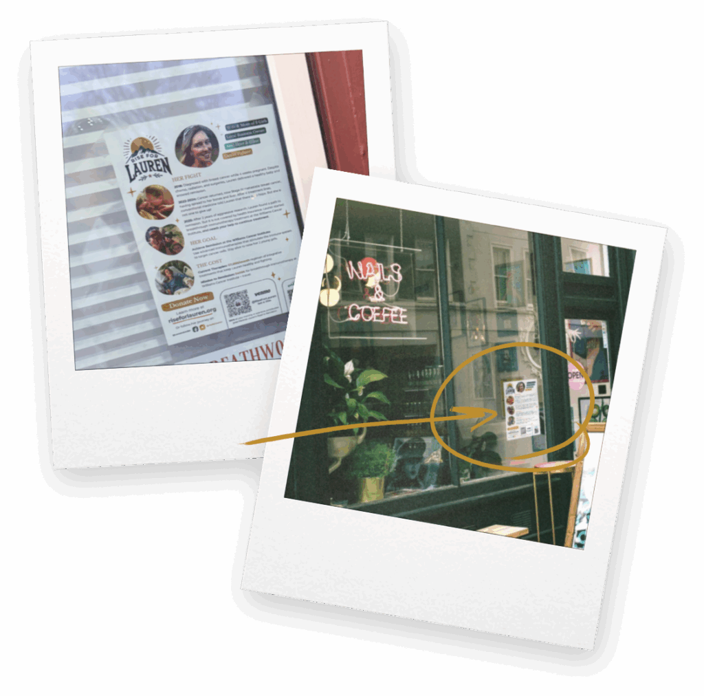 Examples of flyer with polaroid style of how they can be featured in-store