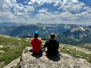 Lauren and Steve looking out over the valley at the summit
