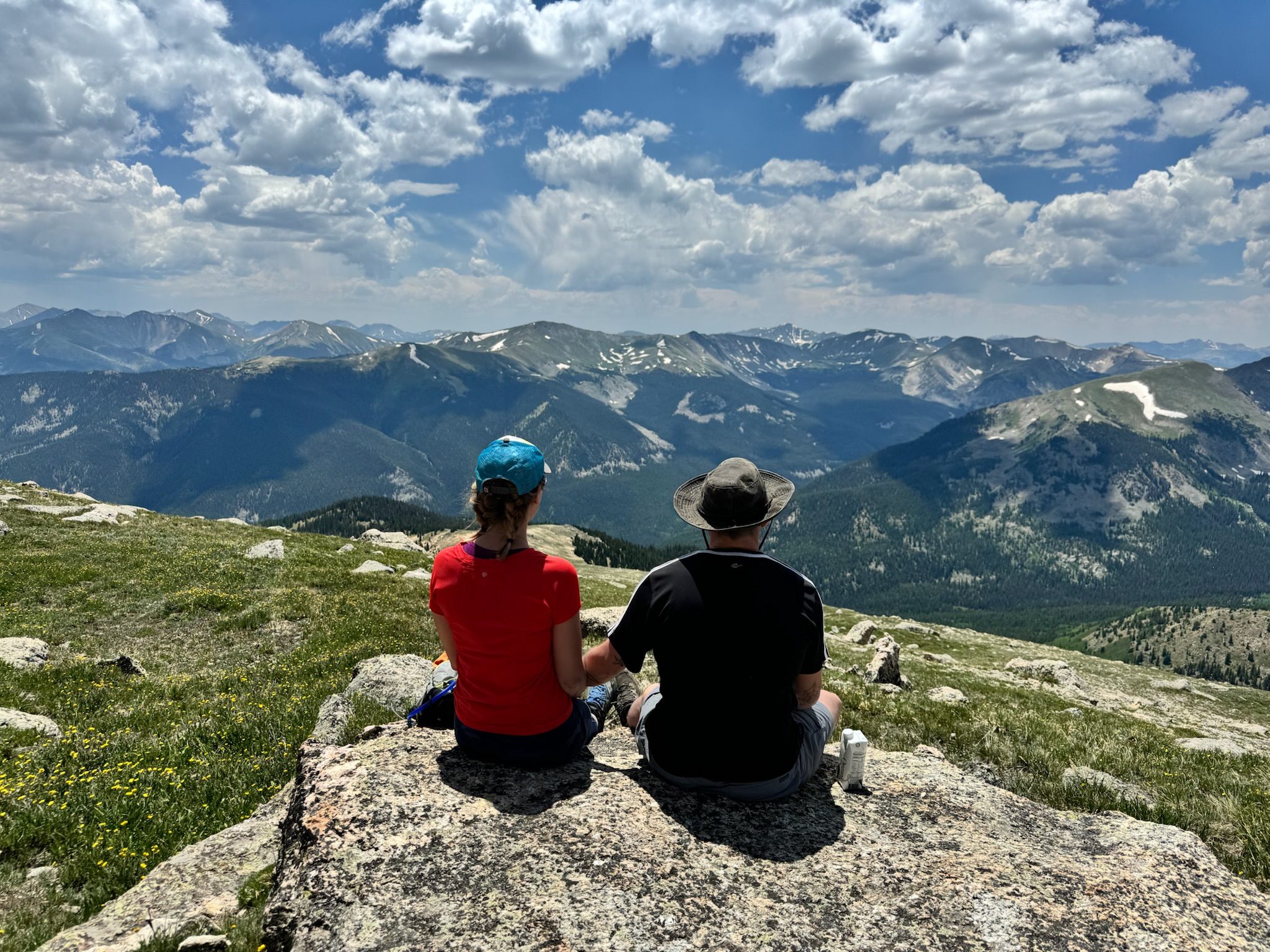 Lauren and Steve looking out over the valley at the summit
